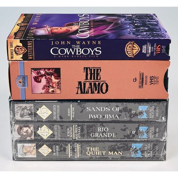 5 Movie John Wayne VHS Lot Alamo Cowboys Sands of Iwo Jima Rio Grande Quiet Man - Picture 1 of 9